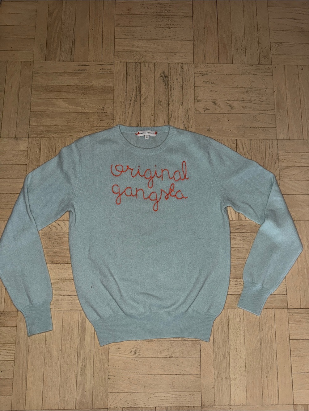 Lingua Franca “Original Gangsta” Light Blue Crewneck Sweater